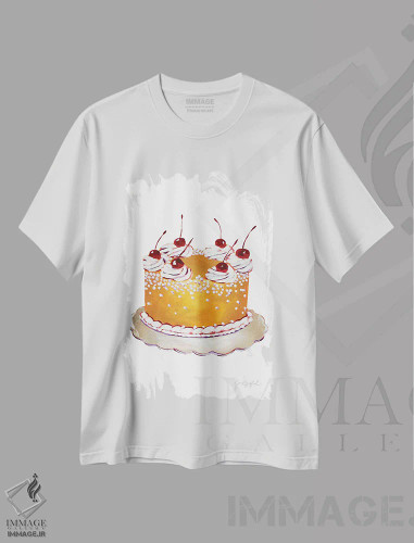 تیشرت سفید طرح دار کیک طلایی با گیلاس، مدیوم اثر لورِل گرینفیلد | فروشگاه ایماژ