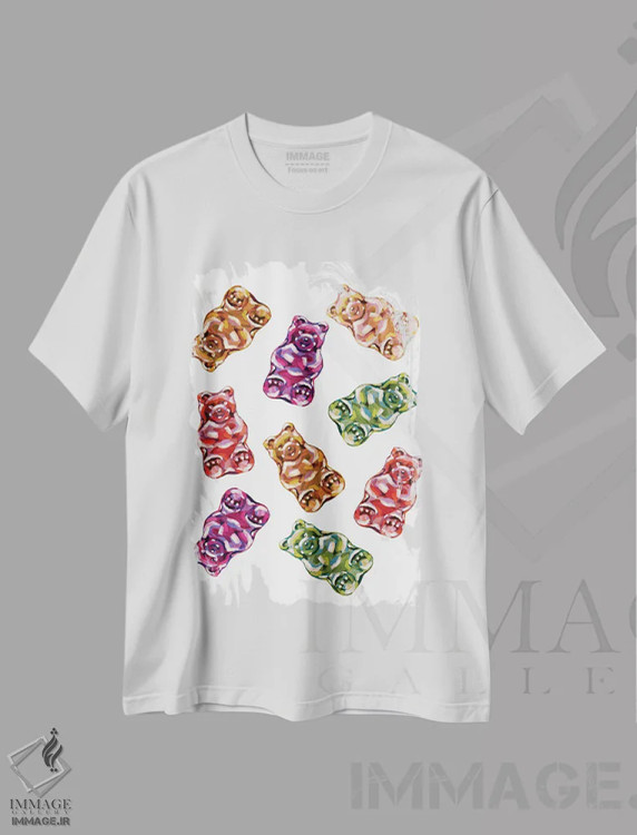 تیشرت سفید طرح دار پاستیل خرسی، مدیوم اثر لورِل گرینفیلد | فروشگاه ایماژ
