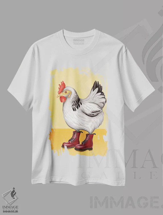تیشرت سفید طرح دار مرغ با کفش داک مارتنز، تزئینی اثر آملی لگو | فروشگاه ایماژ