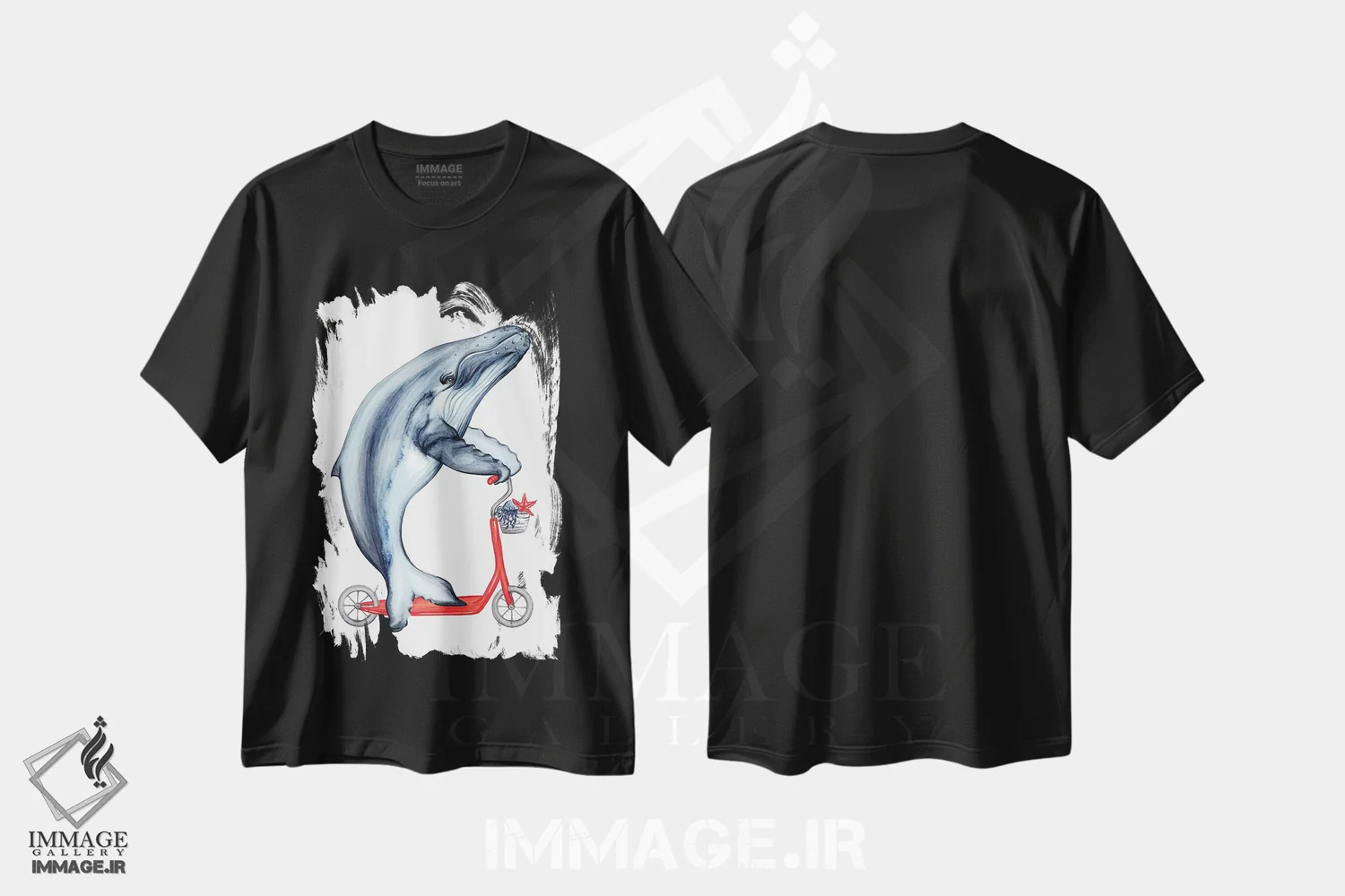 تیشرت مشکی طرح دار نهنگ دوچرخه سوار، تزئینی اثر آملی لگو | فروشگاه ایماژ