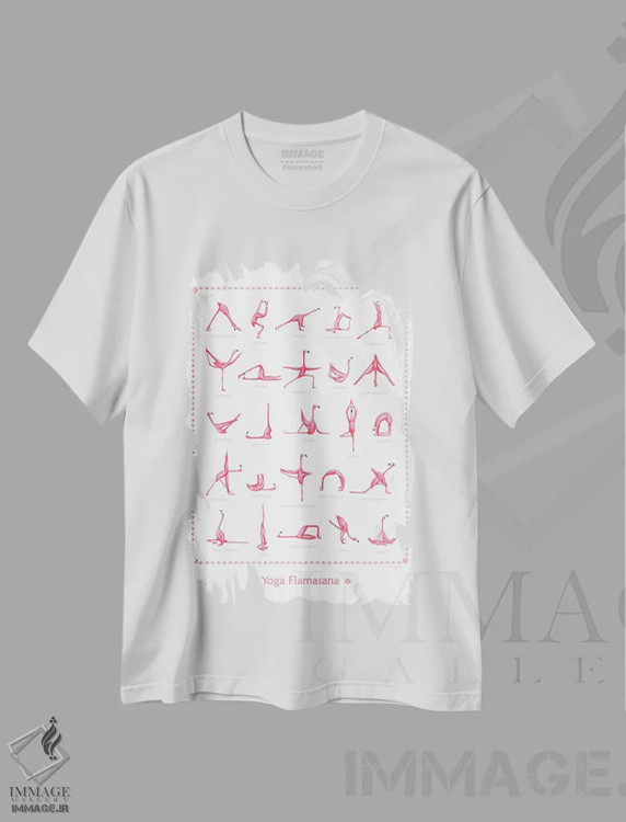 تیشرت سفید طرح دار یوگا، تزئینی اثر آملی لگو | فروشگاه ایماژ