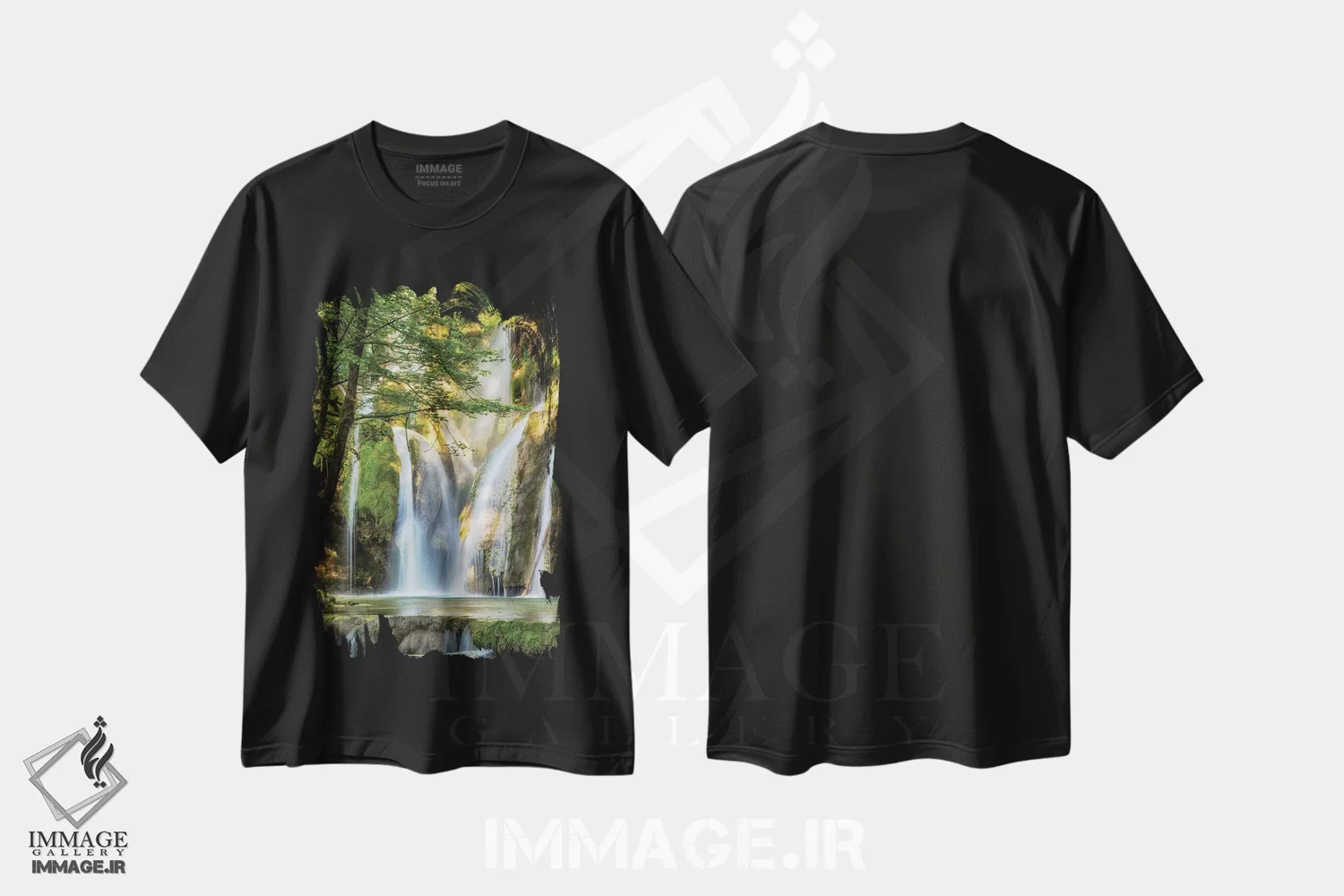 تیشرت مشکی طرح دار آبشار، تزئینی اثر لارس فان ده خور | فروشگاه ایماژ