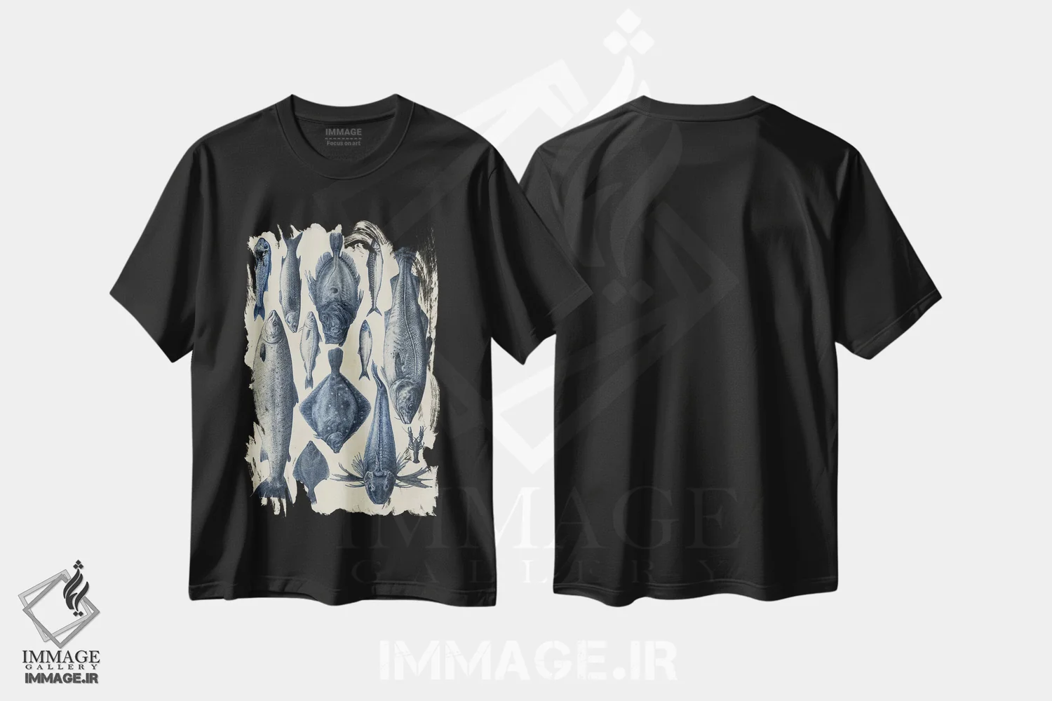 تیشرت مشکی طرح دار نمودار ماهی آبی ۱، تزئینی اثر آلیشیا لانگلی | immage.ir