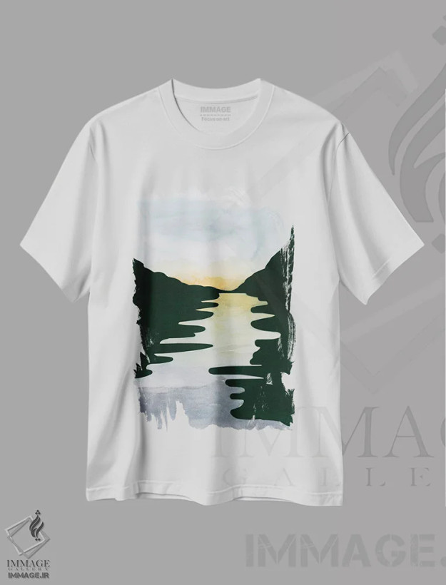 تیشرت سفید طرح دار رودخانه الیزابت ۲، آبستره اثر آلیشیا لانگلی | فروشگاه ایماژ