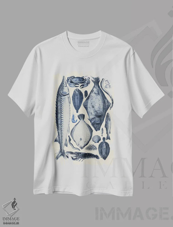 تیشرت سفید طرح دار نمودار ماهی آبی ۲، تزئینی اثر آلیشیا لانگلی | immage.ir