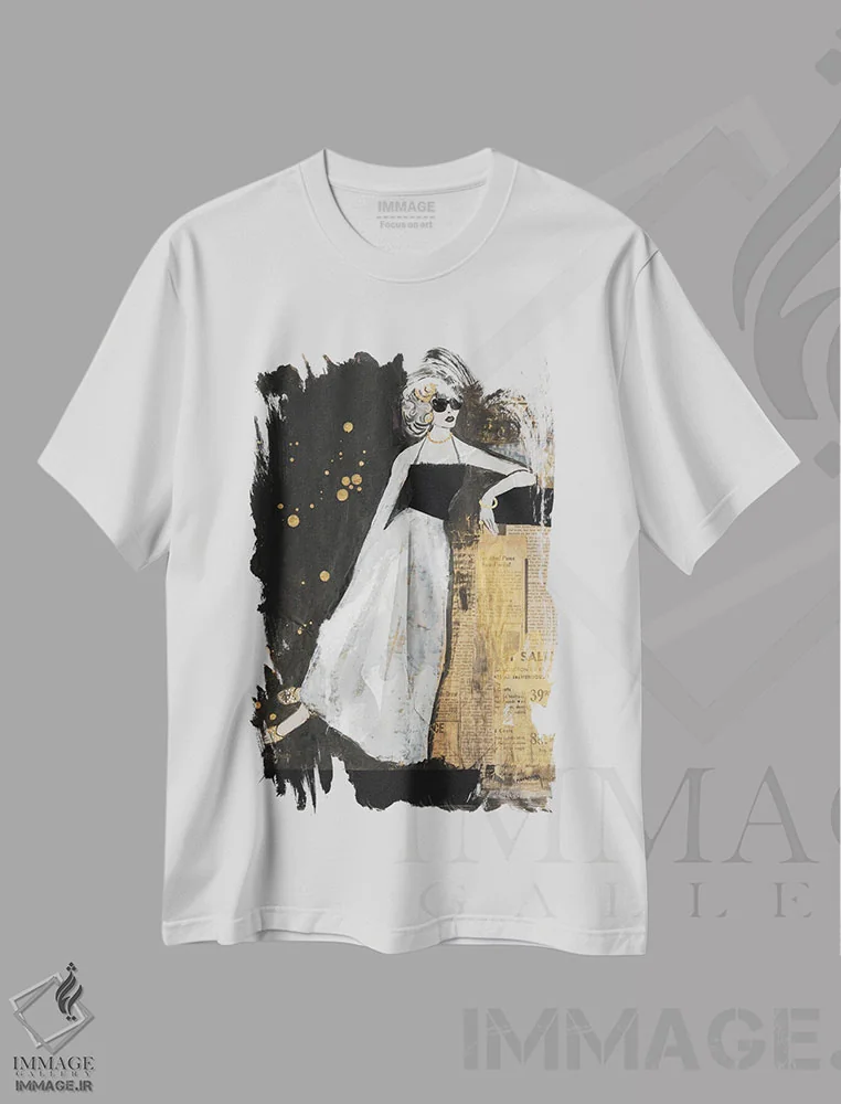 تیشرت سفید طرح دار جذابیت ۲، تزئینی اثر آلیشیا لانگلی | فروشگاه ایماژ