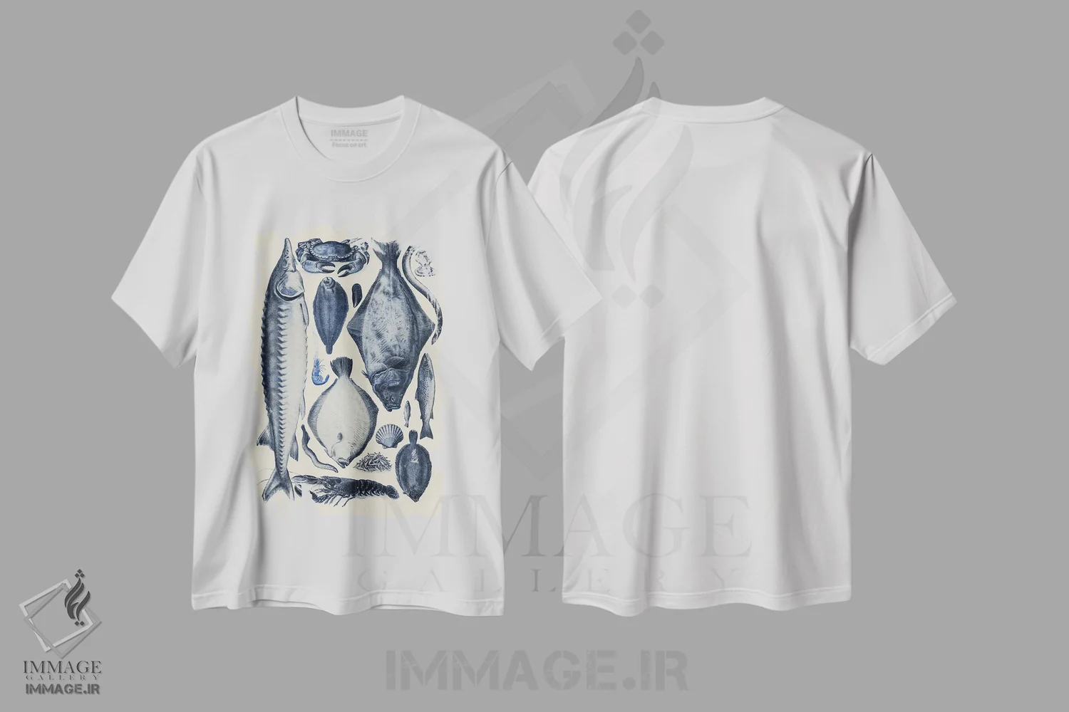 تیشرت سفید طرح دار نمودار ماهی آبی ۲، تزئینی اثر آلیشیا لانگلی | immage.ir