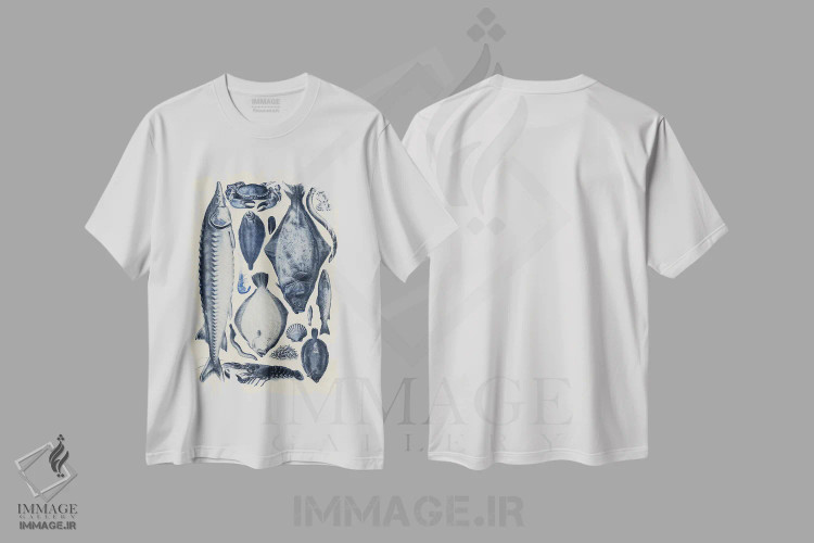 تیشرت سفید طرح دار نمودار ماهی آبی ۲، تزئینی اثر آلیشیا لانگلی | immage.ir