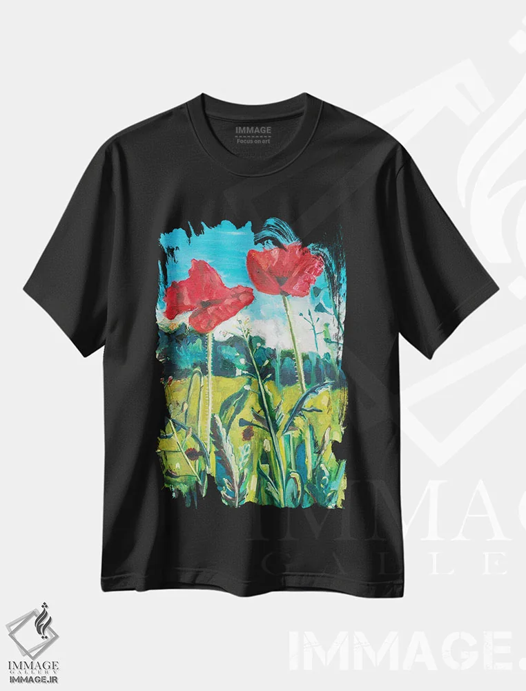 تیشرت مشکی طرح دار شقایق ها در آلمان، مدیوم اثر لیزا گلدفارب | immage.ir