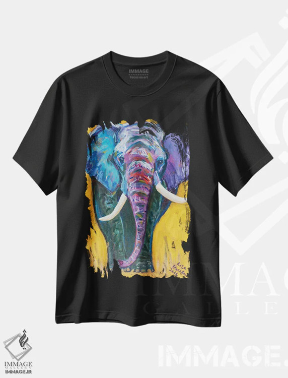 تیشرت مشکی طرح دار طلای فیل، مدیوم اثر لیزا گلدفارب | فروشگاه ایماژ