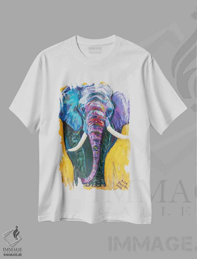 تیشرت سفید طرح دار طلای فیل، مدیوم اثر لیزا گلدفارب | immage.ir
