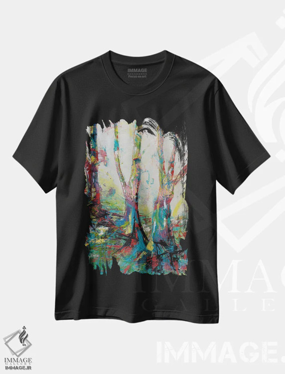 تیشرت مشکی طرح دار اجرای صندوقی، آبستره اثر لوری هاف | immage.ir