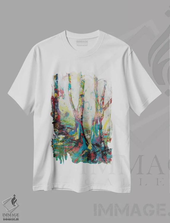 تیشرت سفید طرح دار اجرای صندوقی، آبستره اثر لوری هاف | فروشگاه ایماژ