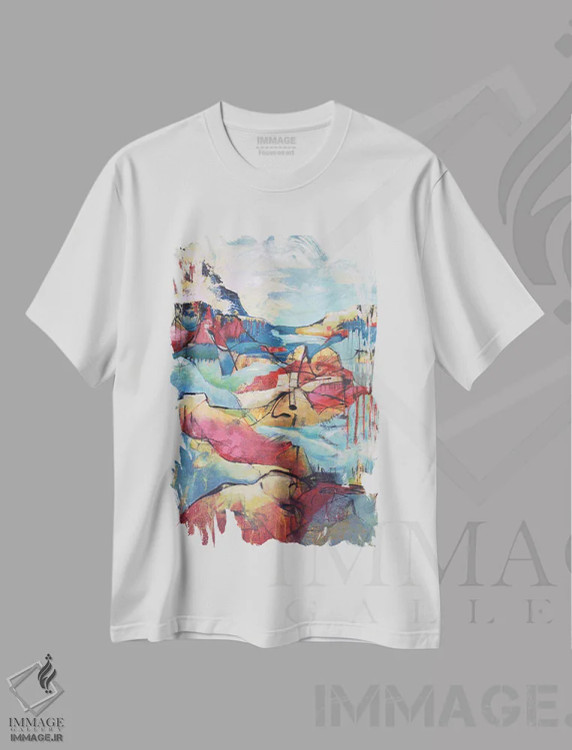تیشرت سفید طرح دار چشم انداز زیبا، آبستره اثر لوری هاف | immage.ir