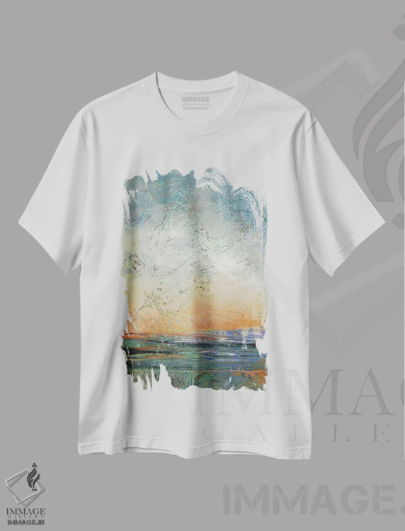 تیشرت سفید طرح دار آرامش غروب، آبستره اثر لوری هاف | فروشگاه ایماژ