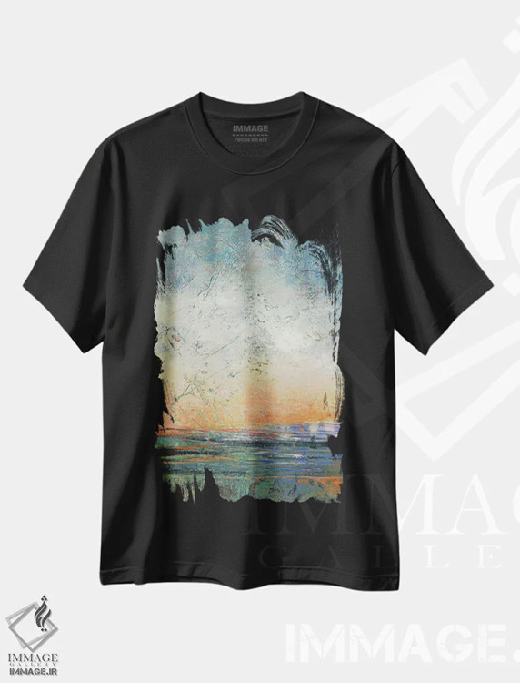 تیشرت مشکی طرح دار آرامش غروب، آبستره اثر لوری هاف | immage.ir