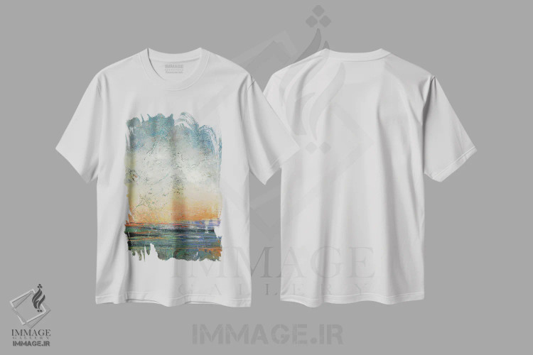 تیشرت سفید طرح دار آرامش غروب، آبستره اثر لوری هاف | فروشگاه ایماژ