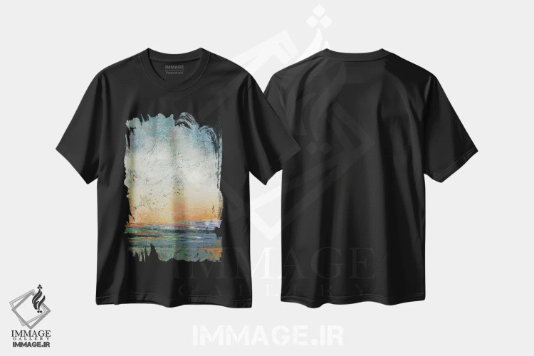 تیشرت مشکی طرح دار آرامش غروب، آبستره اثر لوری هاف | immage.ir