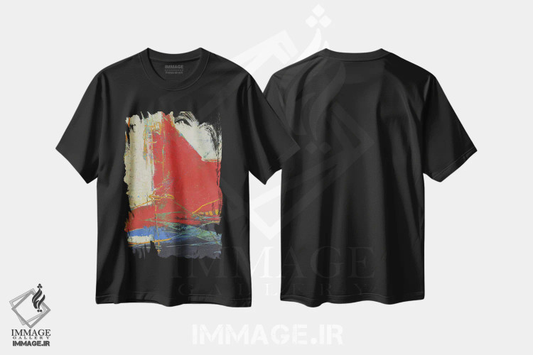 تیشرت مشکی طرح دار بادبان قرمز اثر لوری هاف | فروشگاه ایماژ