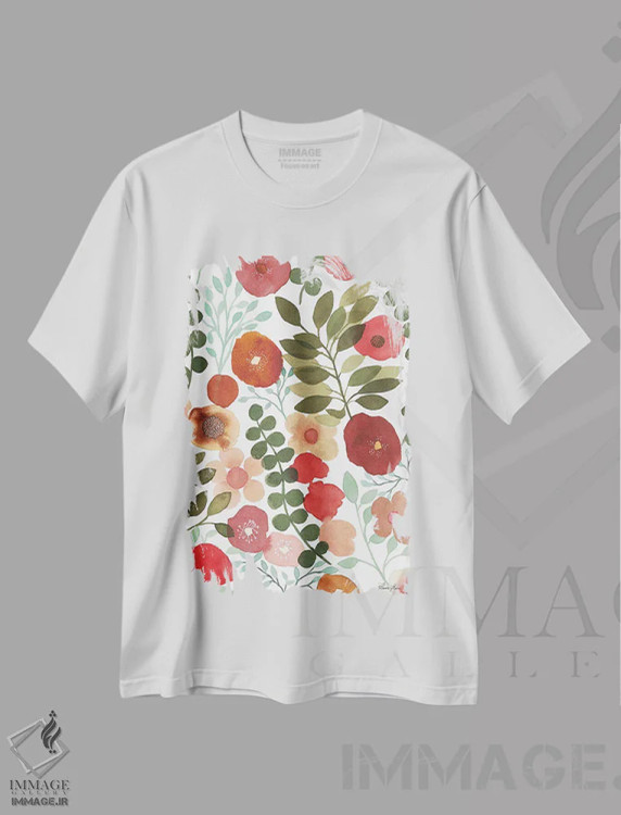 تیشرت سفید طرح دار رقص باغ II، دکور معاصر اثر لورا هورن | فروشگاه ایماژ