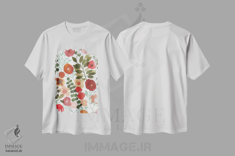 تیشرت سفید طرح دار رقص باغ II، دکور معاصر اثر لورا هورن | فروشگاه ایماژ