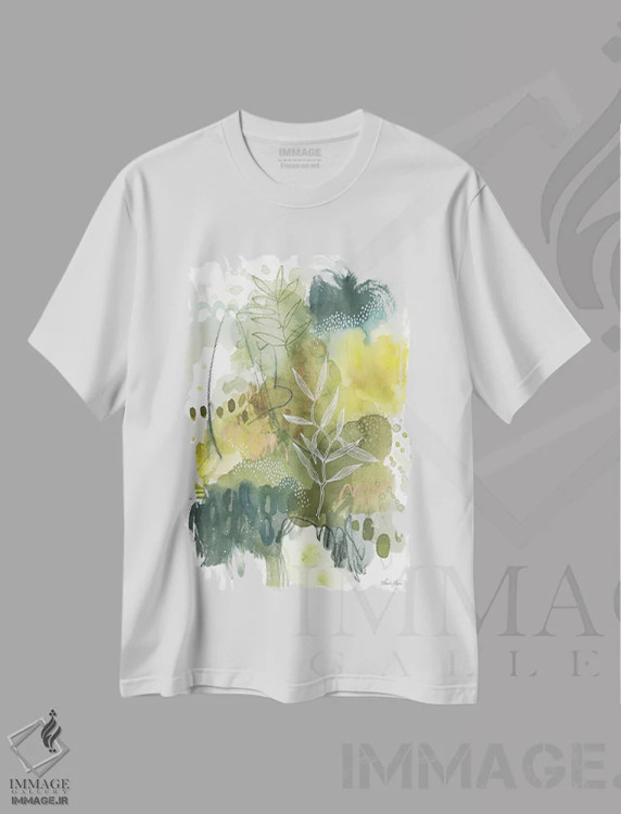 تیشرت سفید طرح دار طلای طبیعت II، آبستره اثر لورا هورن | فروشگاه ایماژ