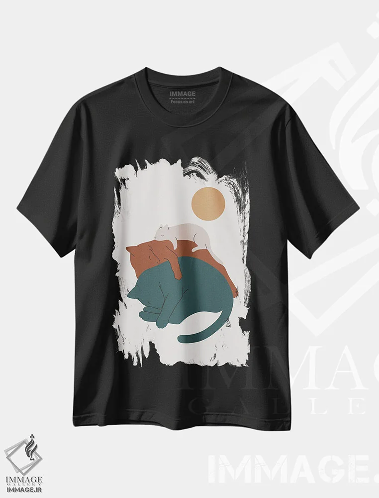 تیشرت مشکی طرح دار چشم انداز گربه XVII، تزئینی اثر لیم هنگ سوی | immage.ir