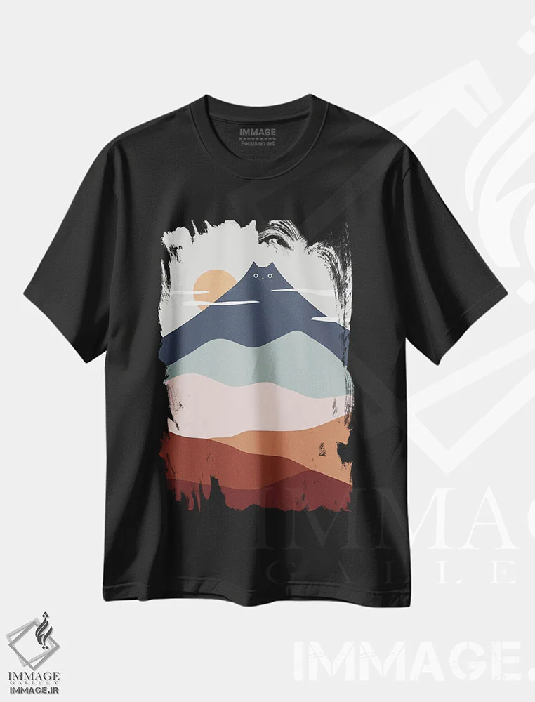 تیشرت مشکی طرح دار چشم انداز گربه XXI، تزئینی اثر لیم هنگ سوی | فروشگاه ایماژ