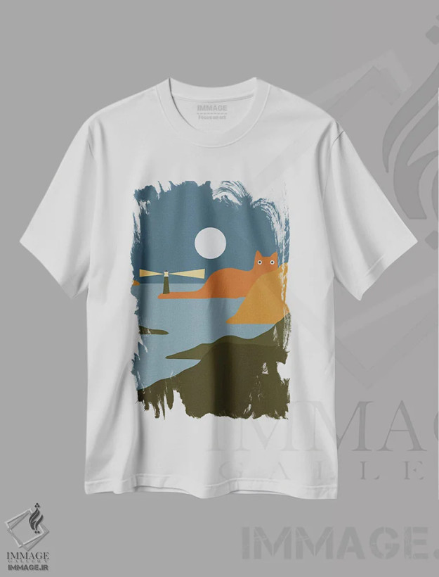تیشرت سفید طرح دار چشم انداز گربه XX، تزئینی اثر لیم هنگ سوی | فروشگاه ایماژ