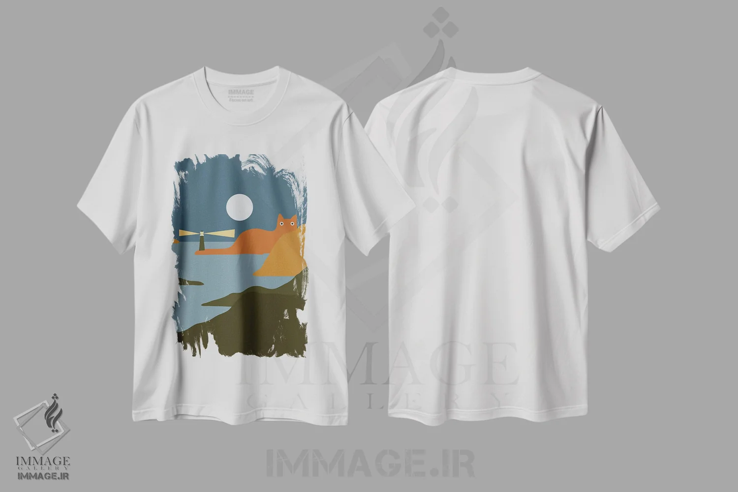 تیشرت سفید طرح دار چشم انداز گربه XX، تزئینی اثر لیم هنگ سوی | فروشگاه ایماژ