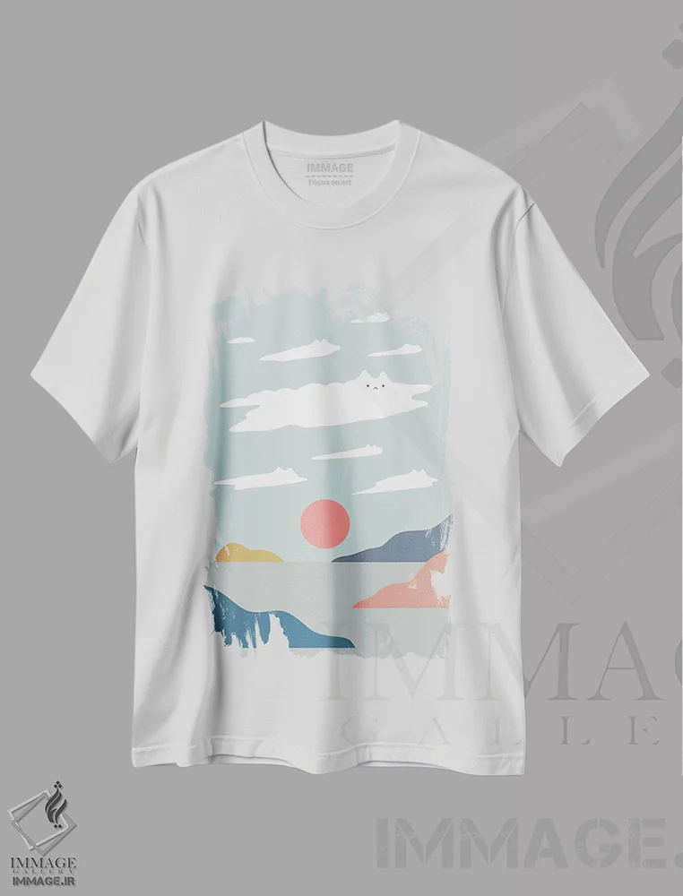تیشرت سفید طرح دار چشم انداز گربه XXIII، تزئینی اثر لیم هنگ سوی | فروشگاه ایماژ