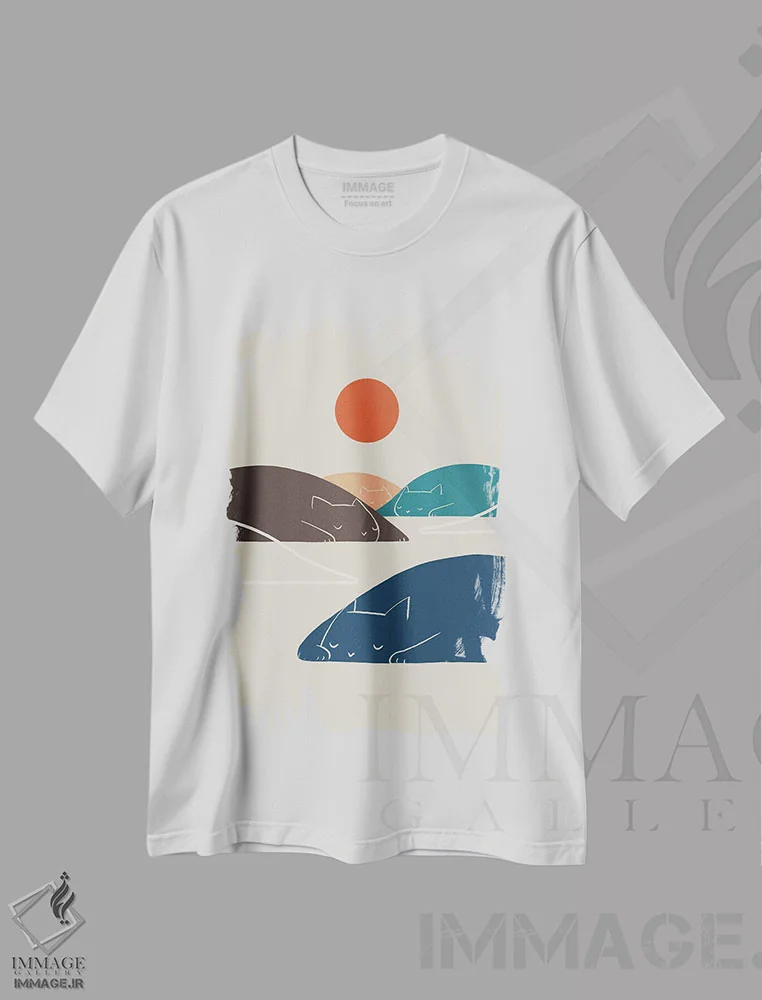 تیشرت سفید طرح دار چشم انداز گربه I، تزئینی اثر لیم هنگ سوی | immage.ir