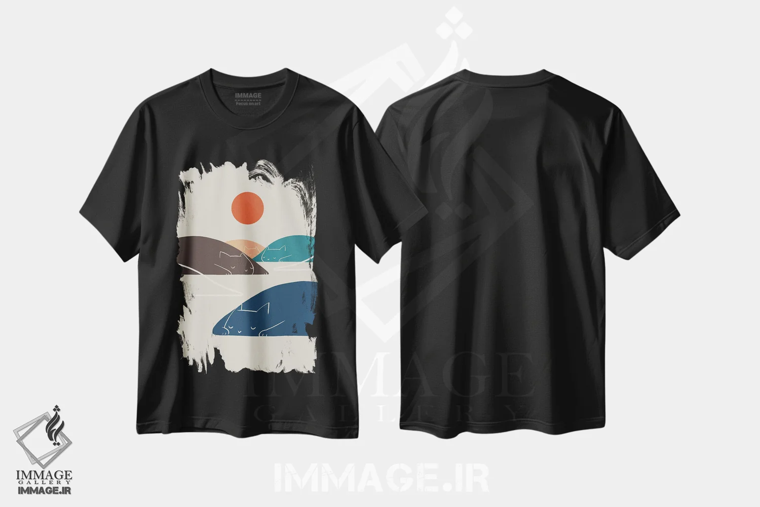 تیشرت مشکی طرح دار چشم انداز گربه I، تزئینی اثر لیم هنگ سوی | فروشگاه ایماژ