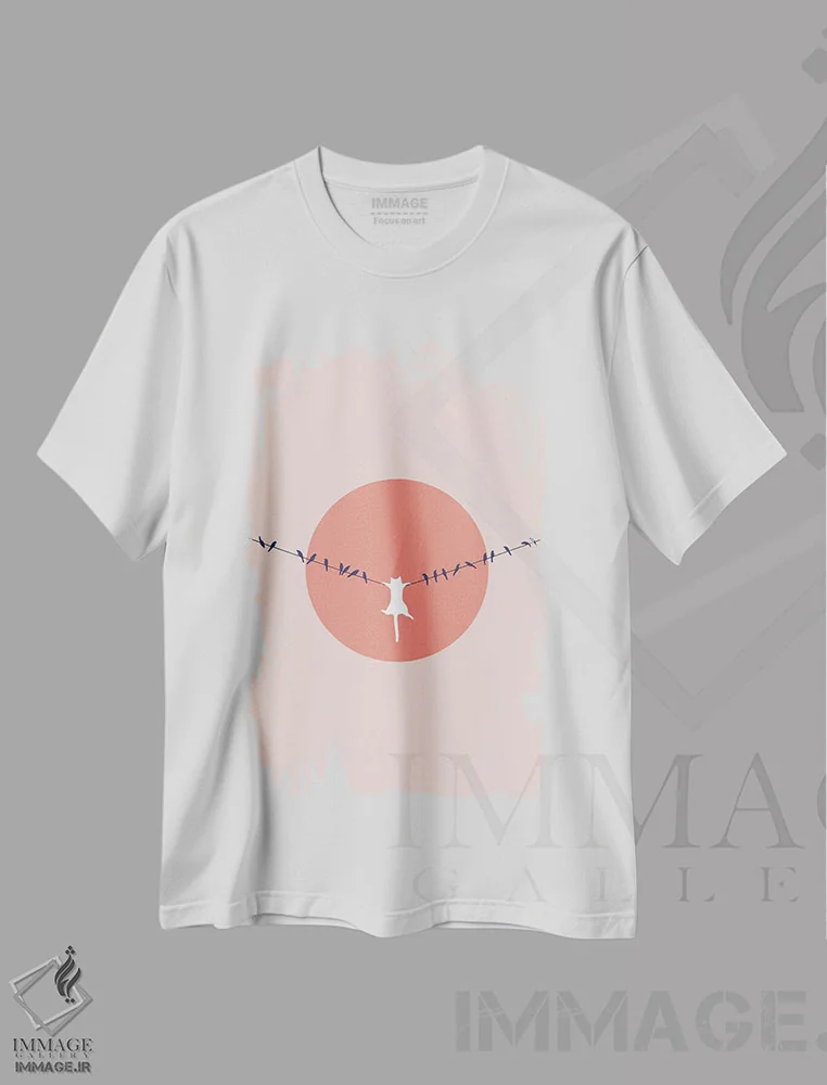 تیشرت سفید طرح دار چشم انداز گربه XL، تزئینی اثر لیم هنگ سوی | فروشگاه ایماژ
