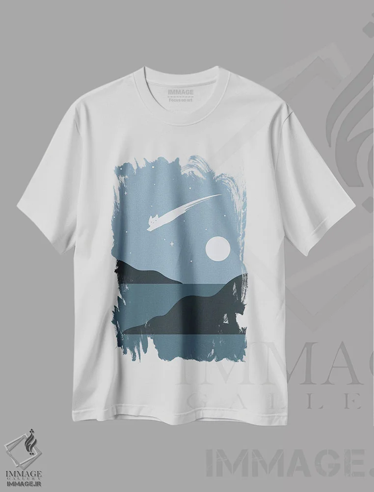 تیشرت سفید طرح دار منظرهٔ گربه شماره ۴۳، هنر دیجیتال اثر لیم هنگ سوی | فروشگاه ایماژ