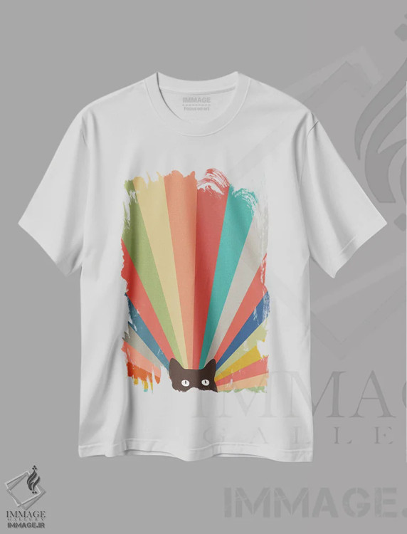 تیشرت سفید طرح دار منظرهٔ گربه شماره ۴۸، تزئینی اثر لیم هنگ سوی | immage.ir
