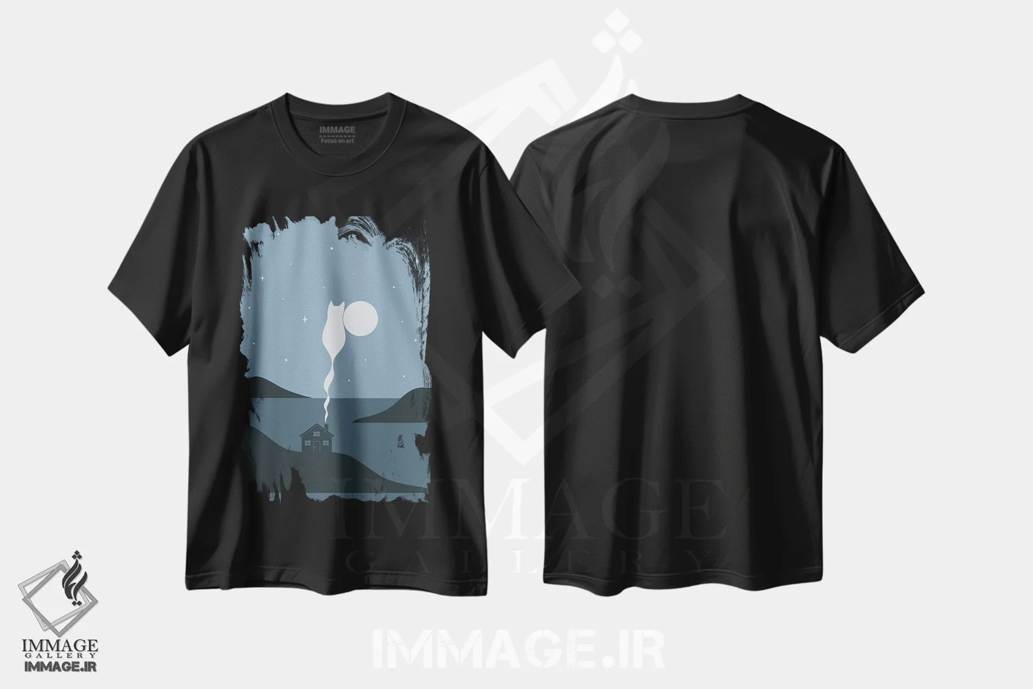 تیشرت مشکی طرح دار منظرهٔ گربه شماره ۴۵، هنر دیجیتال اثر لیم هنگ سوی | immage.ir