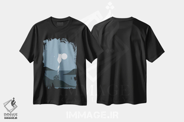 تیشرت مشکی طرح دار منظرهٔ گربه شماره ۴۵، هنر دیجیتال اثر لیم هنگ سوی | immage.ir