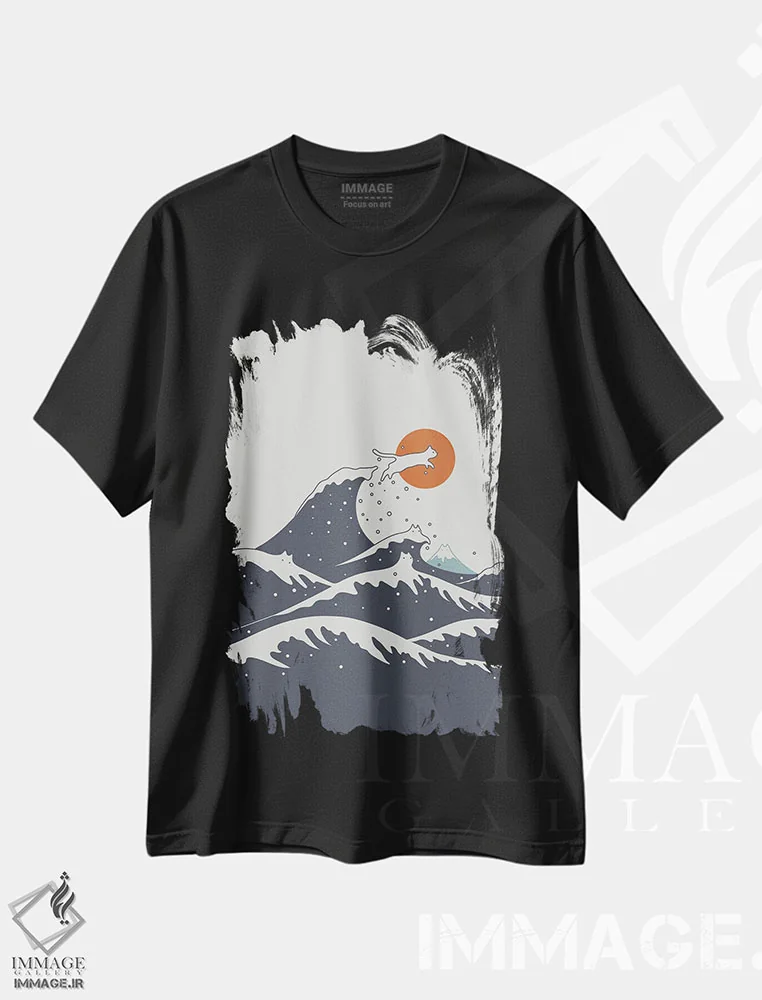 تیشرت مشکی طرح دار منظرهٔ گربه شماره ۵۵-ج، هنر دیجیتال اثر لیم هنگ سوی | فروشگاه ایماژ
