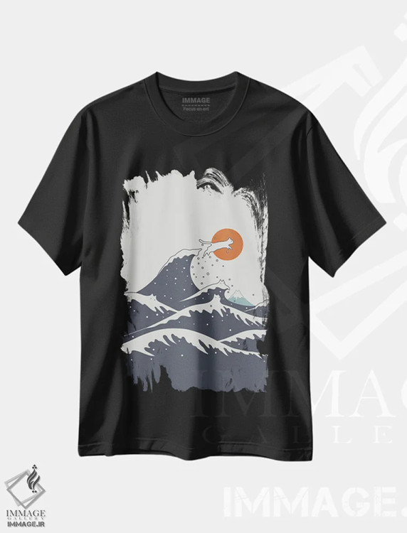 تیشرت مشکی طرح دار منظرهٔ گربه شماره ۵۵-ج، هنر دیجیتال اثر لیم هنگ سوی | فروشگاه ایماژ