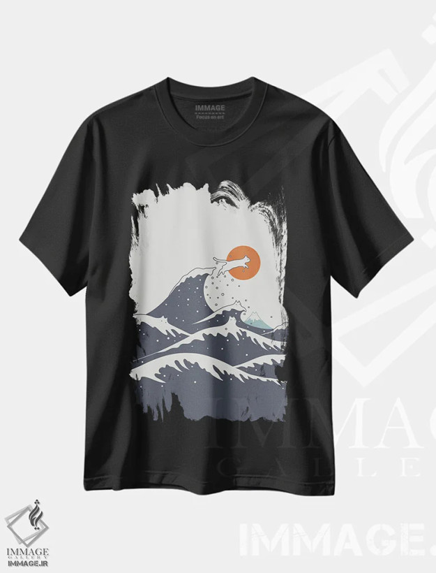 تیشرت مشکی طرح دار منظرهٔ گربه شماره ۵۵-ج، هنر دیجیتال اثر لیم هنگ سوی | فروشگاه ایماژ