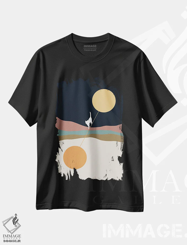 تیشرت مشکی طرح دار منظرهٔ گربه شماره ۵۶، تزئینی اثر لیم هنگ سوی | immage.ir