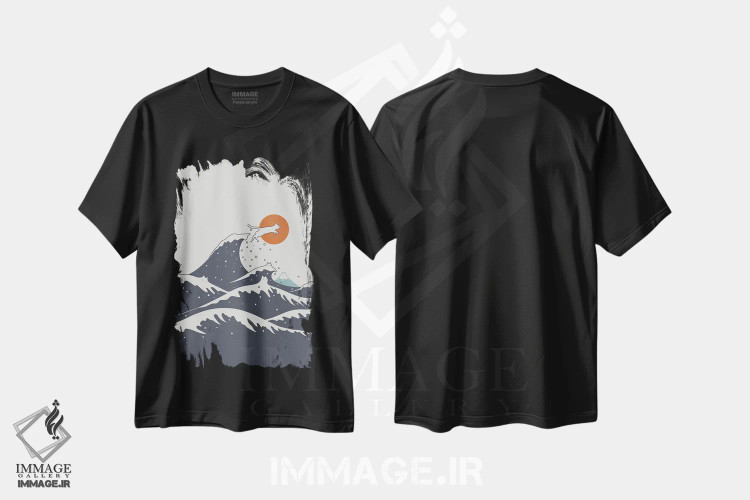 تیشرت مشکی طرح دار منظرهٔ گربه شماره ۵۵-ج، هنر دیجیتال اثر لیم هنگ سوی | فروشگاه ایماژ