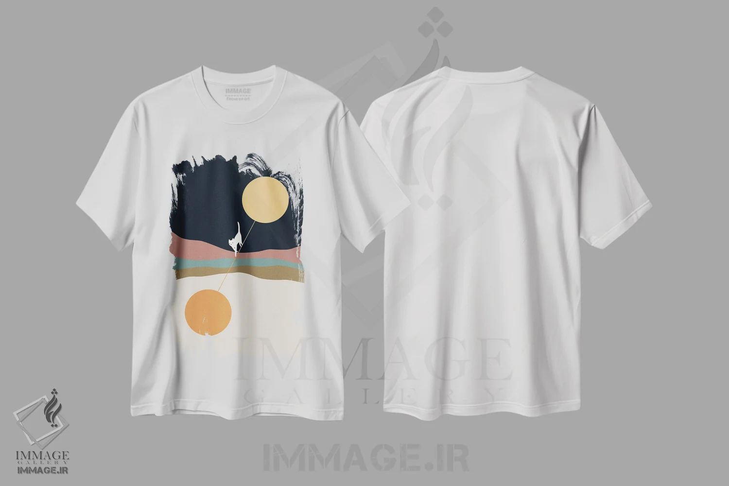 تیشرت سفید طرح دار منظرهٔ گربه شماره ۵۶، تزئینی اثر لیم هنگ سوی | فروشگاه ایماژ