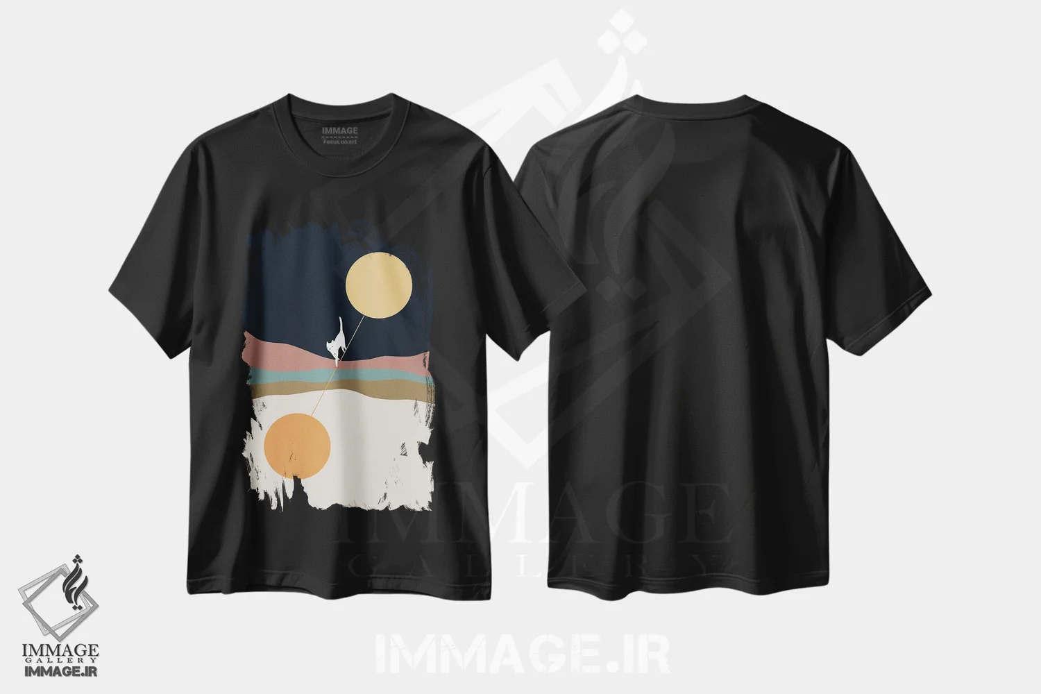تیشرت مشکی طرح دار منظرهٔ گربه شماره ۵۶، تزئینی اثر لیم هنگ سوی | immage.ir
