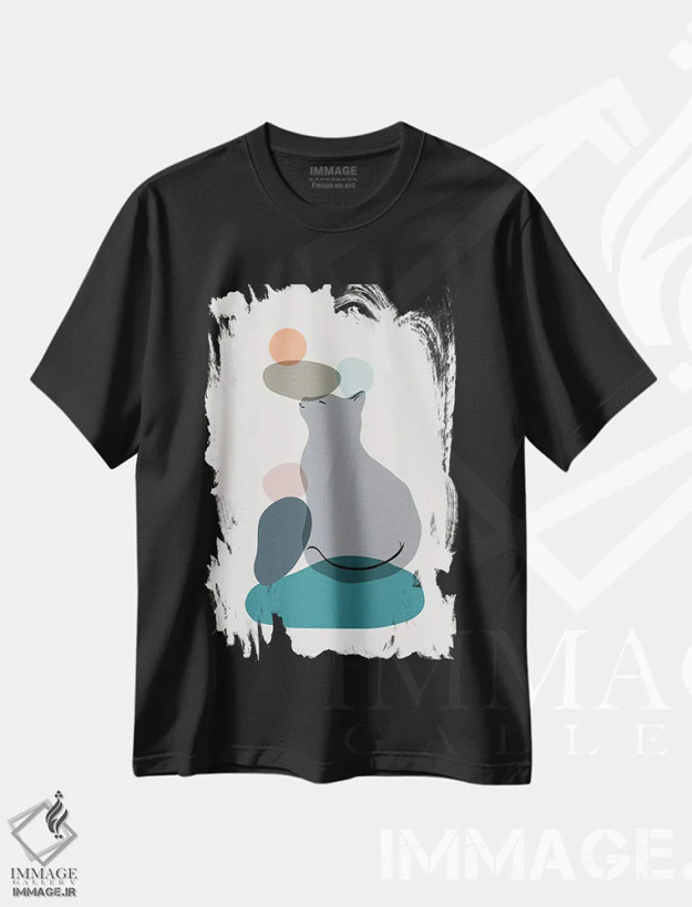 تیشرت مشکی طرح دار منظرهٔ گربه شماره ۵۹، تزئینی اثر لیم هنگ سوی | فروشگاه ایماژ