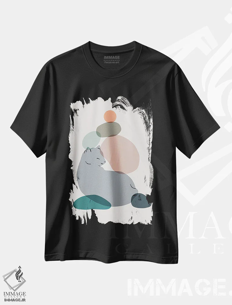 تیشرت مشکی طرح دار منظرهٔ گربه شماره ۶۰، تزئینی اثر لیم هنگ سوی | immage.ir
