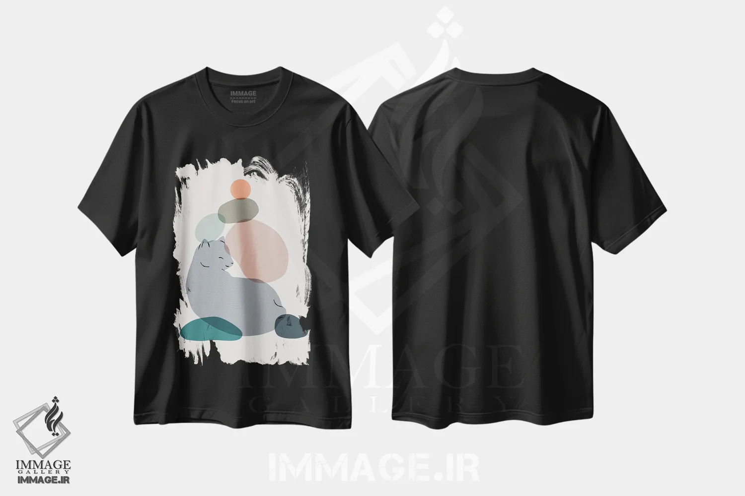 تیشرت مشکی طرح دار منظرهٔ گربه شماره ۶۰، تزئینی اثر لیم هنگ سوی | immage.ir