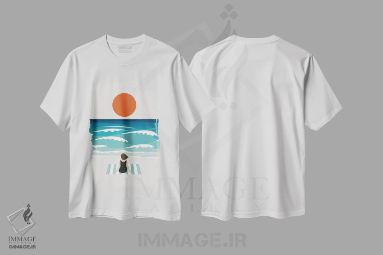 تیشرت سفید طرح دار منظرهٔ گربه شماره ۶۲، دکور ساحلی اثر لیم هنگ سوی | فروشگاه ایماژ