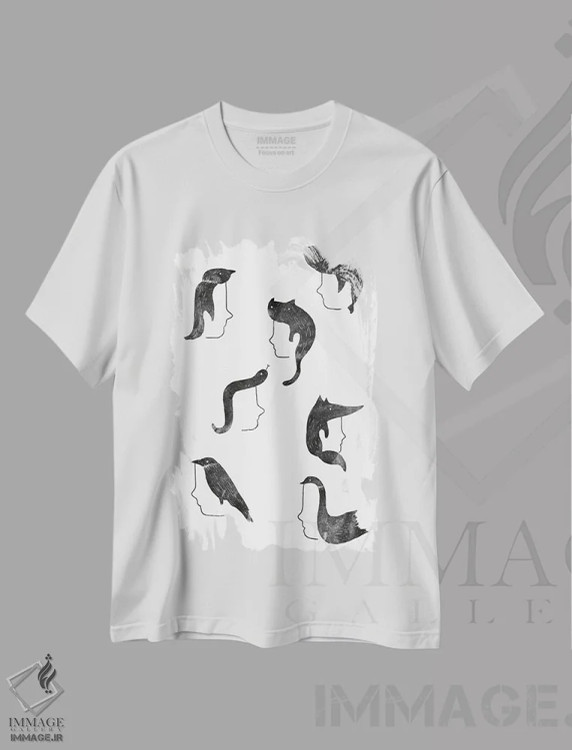 تیشرت سفید طرح دار حیوانات پشمالو، هنر دیجیتال سیاه و سفید اثر لیم هنگ سوی | immage.ir